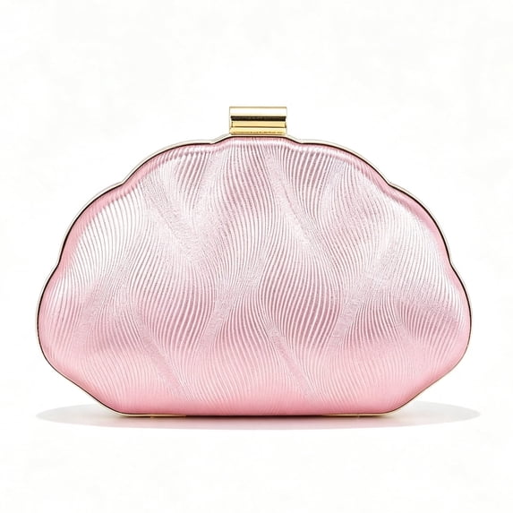 Women's Pink Textured Clutch Bag Shell Shape Evening Handbag for Party Wedding