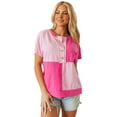 thumbnail image 1 of Women's Pink Two Tone Half Button Collared T-Shirt - Casual Elegance | [ZhiHiMeRi] | (US 12-14)L, 1 of 12