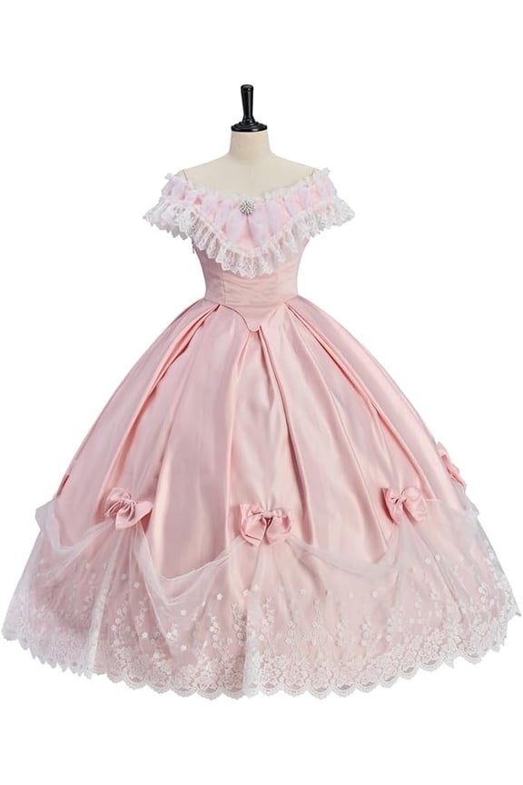 Women’s Pink Victorian Rococo Off-Shoulder Ball Gown Elegant Belle Prom Dress