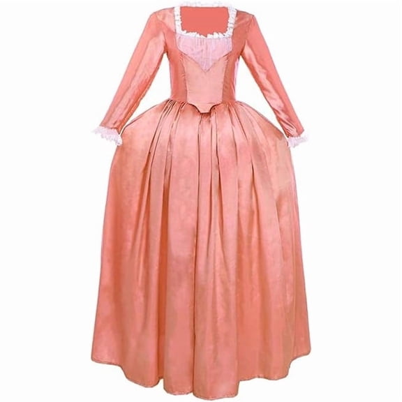 Women's Pink Vintage Colonial Style Long Dress Elegant Historical Taffeta Gown
