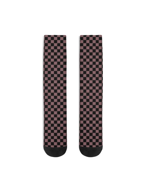 Women's Pinke Black Checkerboard Pattern Crew Socks,Funky Gifts for Moum Women,Breathable Sweat-Wicking,Seamless Toe,Reinforced Heel,Size 6-12