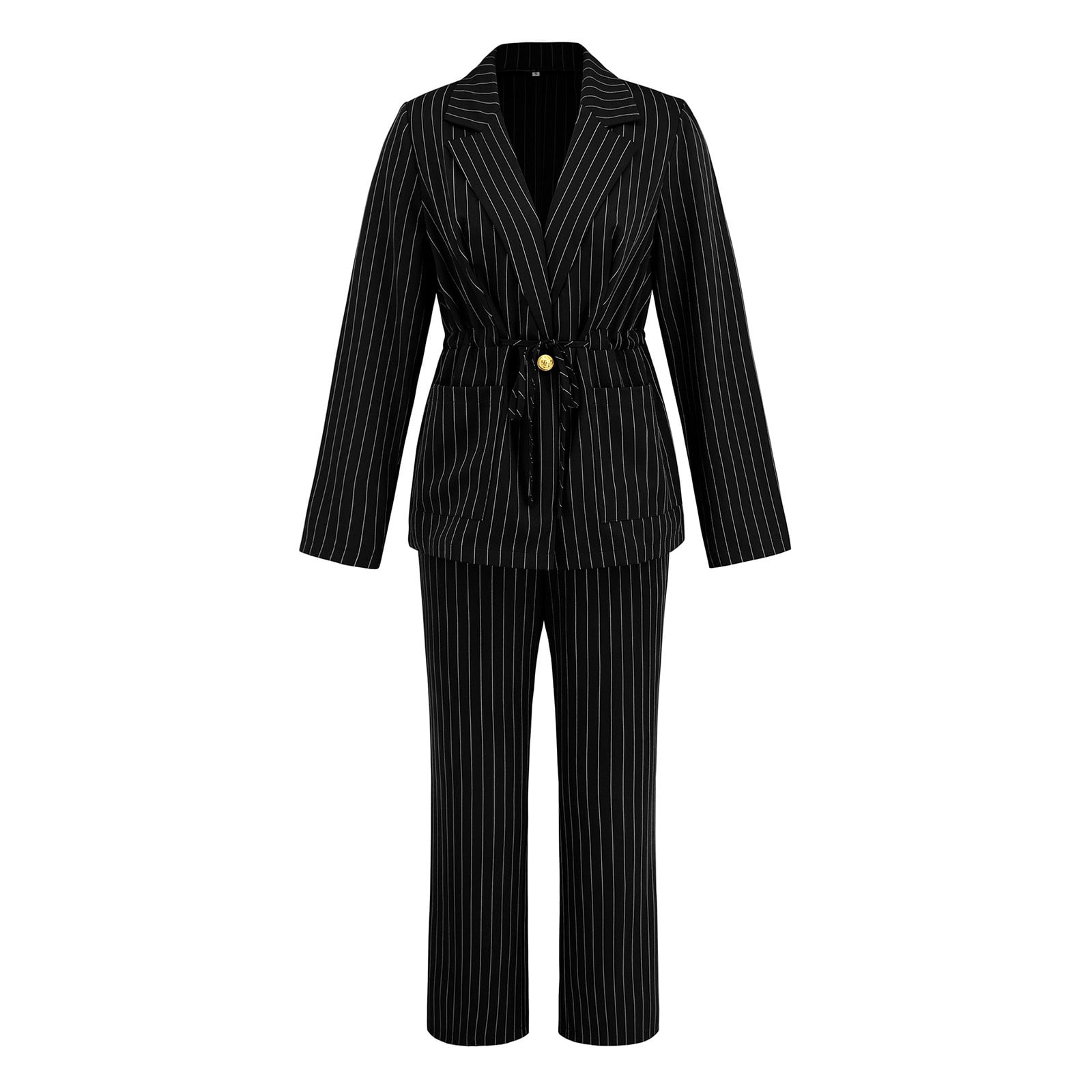 Women's Pinstripe Blazer and Pant Suit Set Classic Black Two