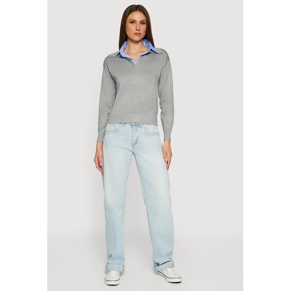 Women's Pinstripe Collar Layered Look Polo Shirt