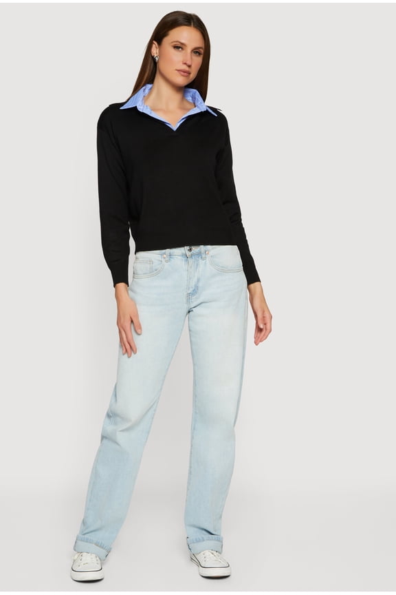 Women's Pinstripe Collar Layered Look Polo Shirt