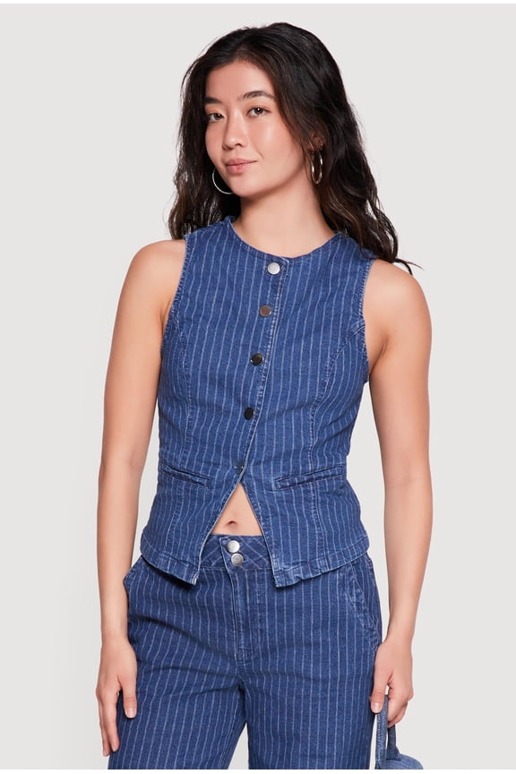 Women's Pinstripe Denim Button Front Blazer Vest