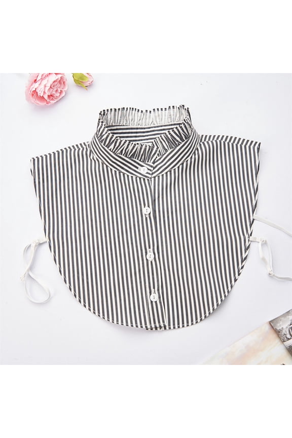 Women's Pinstripe Detachable Collar, Vertical Stripe Print False Collar, Blouse Style Neckline Accessory, Adjustable Strap Layering Piece, Slimming Fashion Collar Insert - Black