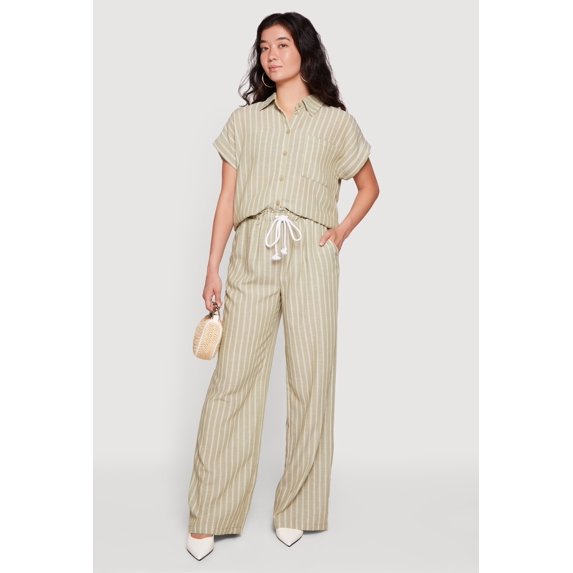Women's Pinstripe High Waisted Wide Leg Pants