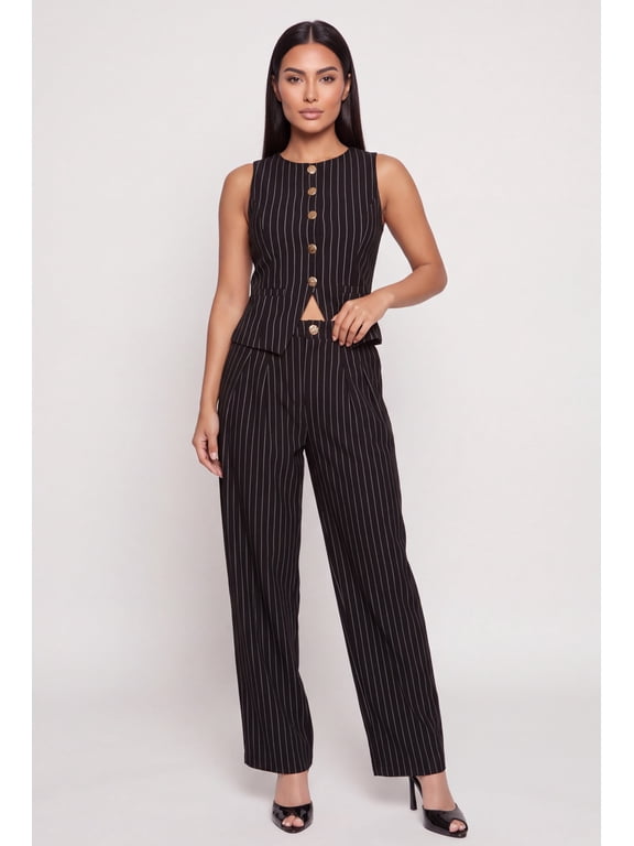 Women's Pinstripe Pleated Tailored Trousers