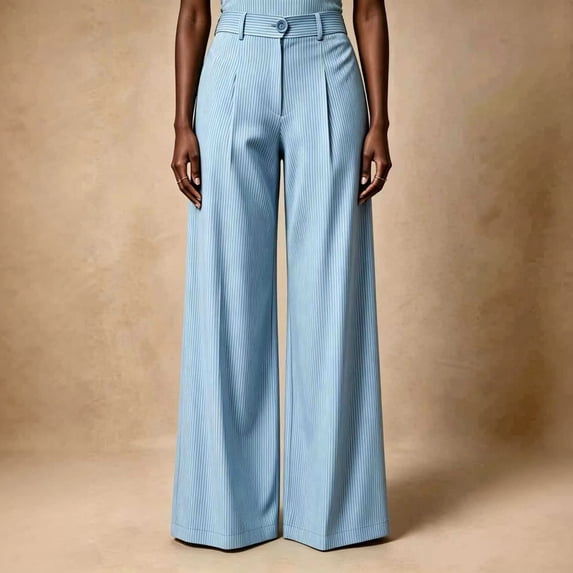 Women's Pinstripe Pleated Wide Leg Pants Button Waistband High Waisted Work Business Casual Flowy Trousers for Office Fall Winter