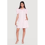 Womens Pinstripe Tiered Ruffle Sleeve Shirt Dress
