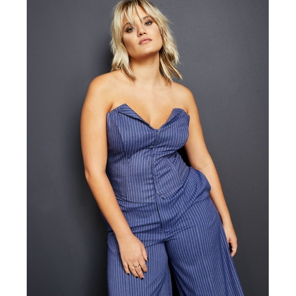 Women's Pinstriped Bustier Top Blue/White Pinstripe 18