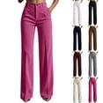 thumbnail image 1 of Women's Pinstriped Corduroy High Waist Wide Leg Pants, Button Zipper Closure Side Pocket Solid Trousers, Soft Retro Bottoms for Daily Office | TruHer,Black L, 1 of 8