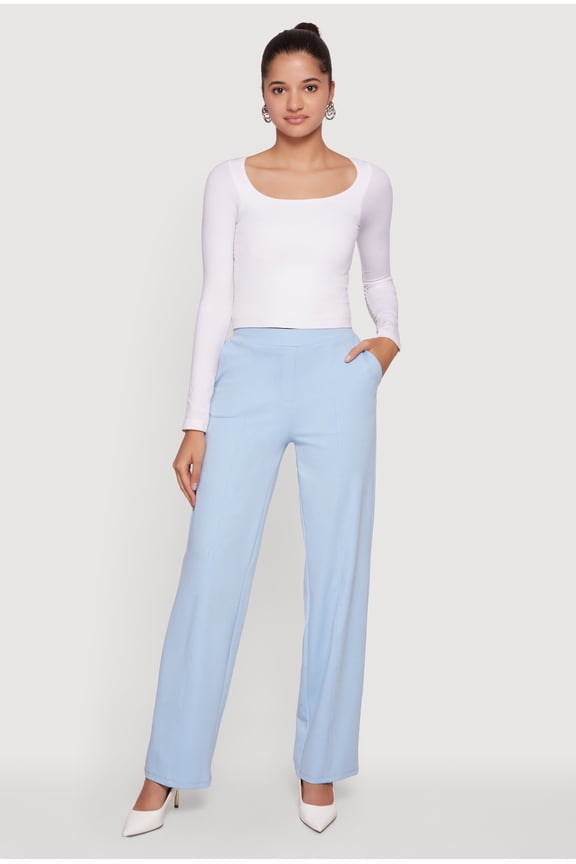 Women's Pintuck Detail High Waisted Pull On Dress Pants