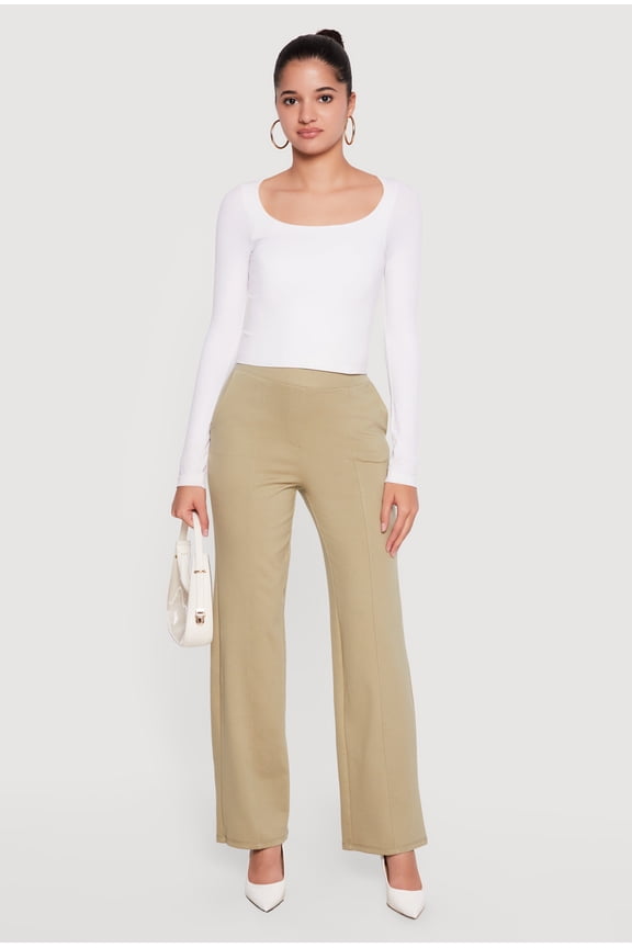 Women's Pintuck Detail High Waisted Pull On Dress Pants
