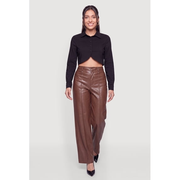 Women's Pintuck Wide Leg Faux Leather Pants