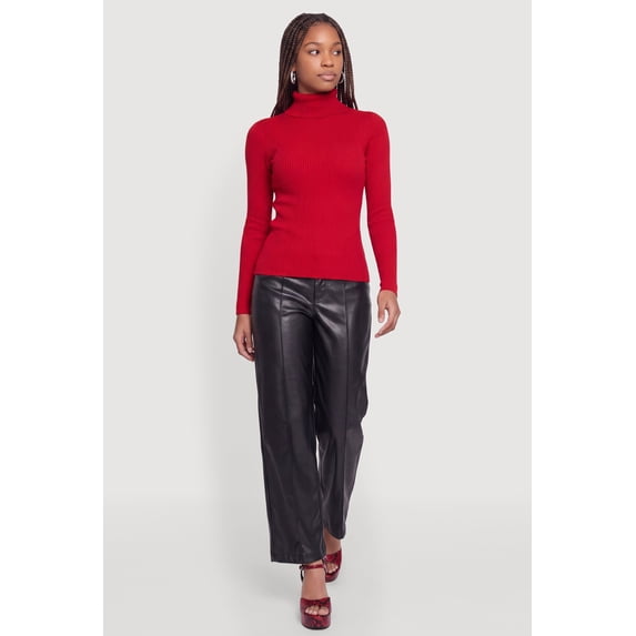 Women's Pintuck Wide Leg Faux Leather Pants