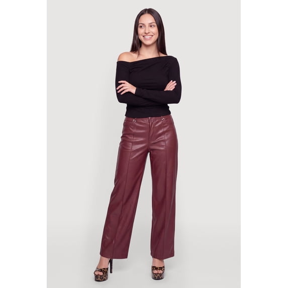 Women's Pintuck Wide Leg Faux Leather Pants