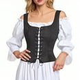 thumbnail image 1 of Women's Pirate Corset Vest Renaissance Medieval Corsets Tank Top Gothic Waistcoat Halloween Bodice Role Play Black, M, 1 of 4