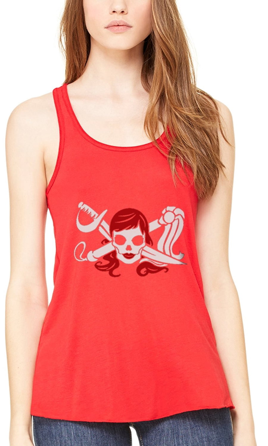 Women's Pirate Printed Flowy Racerback Tank Top