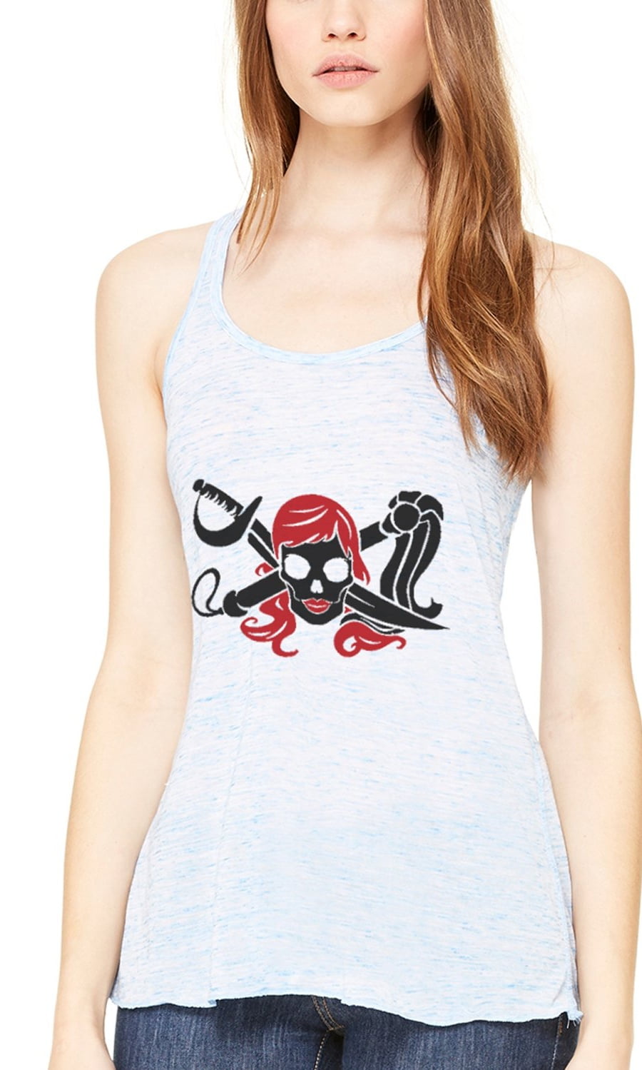 Women's Pirate Printed Flowy Racerback Tank Top