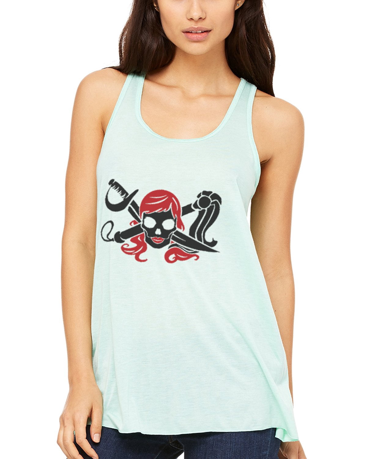 Women's Pirate Printed Flowy Racerback Tank Top