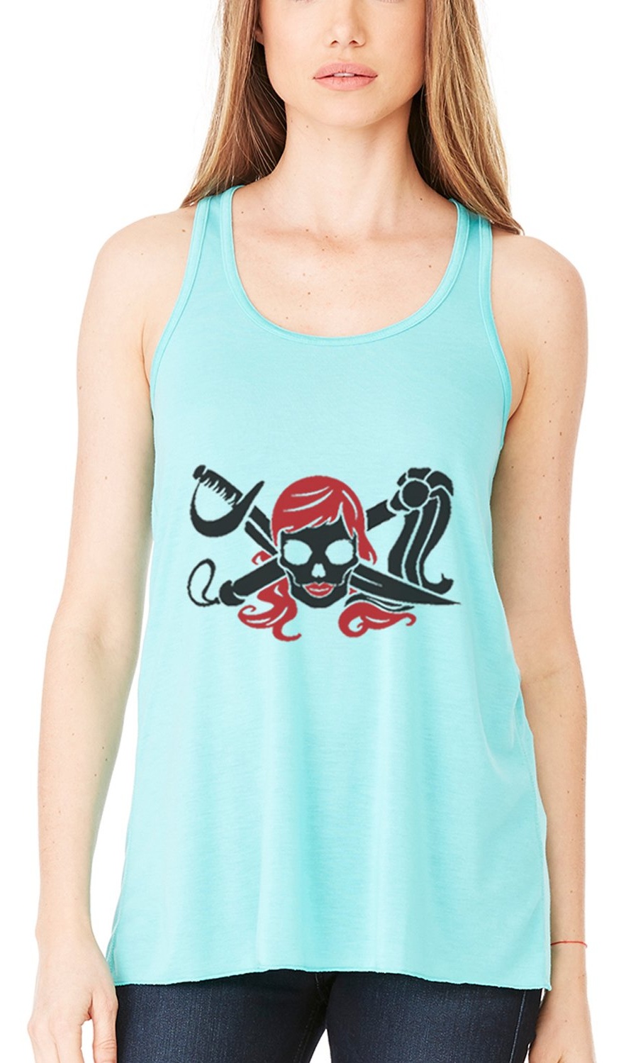 Women's Pirate Printed Flowy Racerback Tank Top
