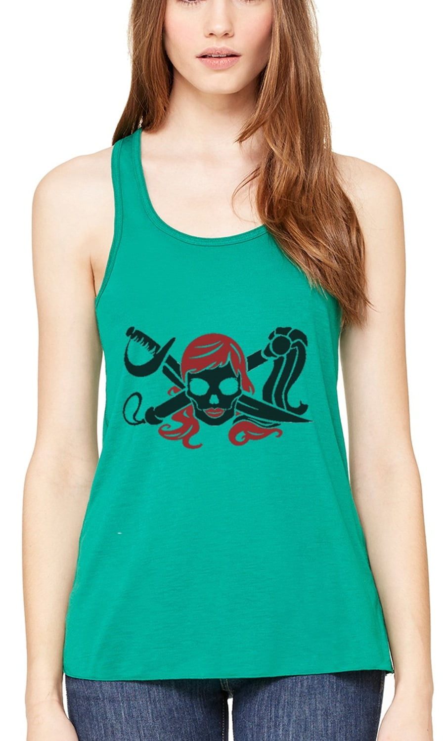 Women's Pirate Printed Flowy Racerback Tank Top