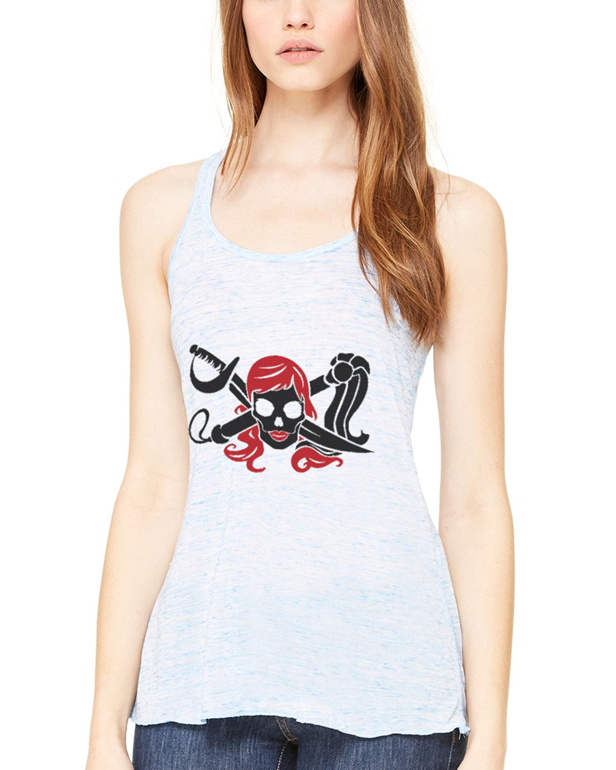 Women's Pirate Printed Flowy Racerback Tank Top