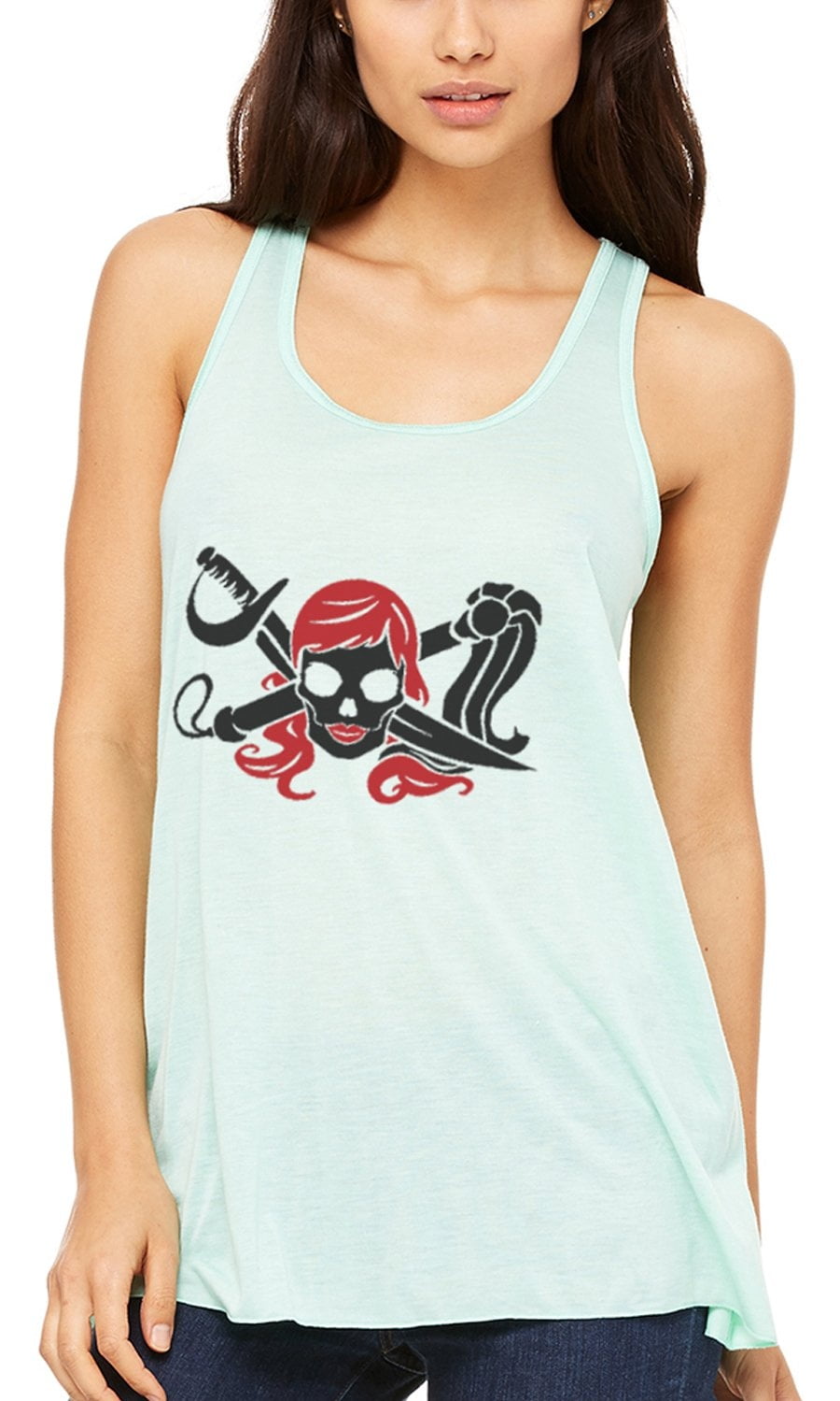 Women's Pirate Printed Flowy Racerback Tank Top