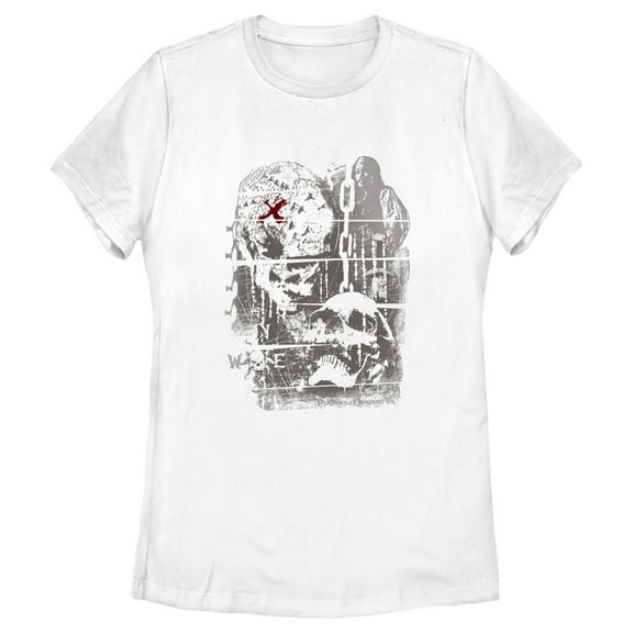 Women's Pirates of the Caribbean: Curse of the Black Pearl Jack Sparrow Distressed Skull Poster  Graphic Tee
