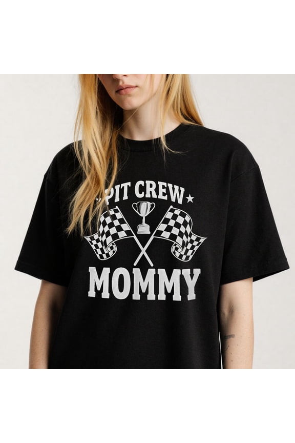 Women's Pit Crew Mommy Checkered Flag T-Shirt S-4XL Mother's Day Gift