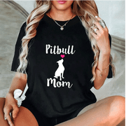 Women's Pitbull Mom T-Shirt, Pit Bull Dog Mama Gift, Cute Pitbull Silhouette Heart Shirt for Dog Lovers XL