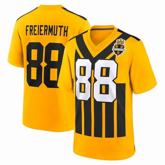Women's Pittsburgh Freiermuth 88 Gold Stitched T-Shirts Sports Player Game Top, Medium