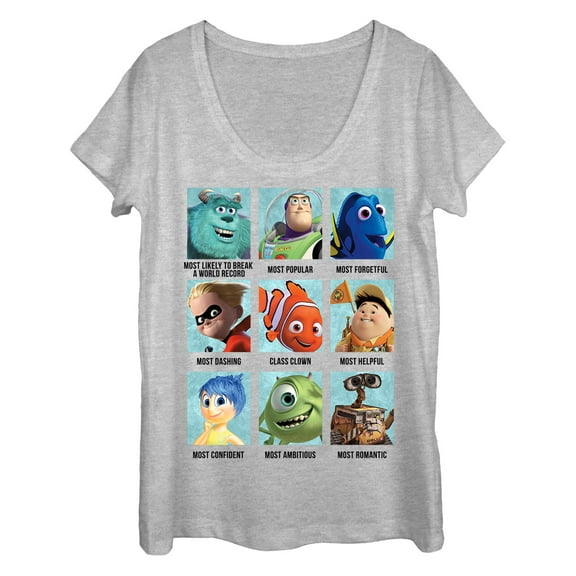 Women's Pixar Character Yearbook Winners  Scoop Neck Athletic Heather Medium
