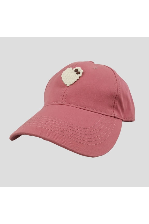 Women's Pixel Heart Wide - Brim Baseball Cap- Deep Pink - M Size