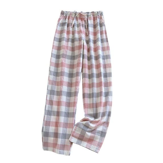 Women's Plaid 100% Cotton Loungewear Pajama Pants Plaid Nightwear Trousers With Pockets