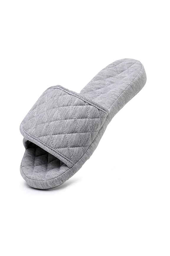 Women's Plaid Arch Support Slippers with Adjustable Hook & Loop Closure Open Toe House Shoes Non-slip Outsole, GRAY M