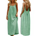 thumbnail image 1 of Women's Plaid Backless Spaghetti Strap Dress Loose Fit Loungewear Vacation Casual Dress Green XXXL, 1 of 7
