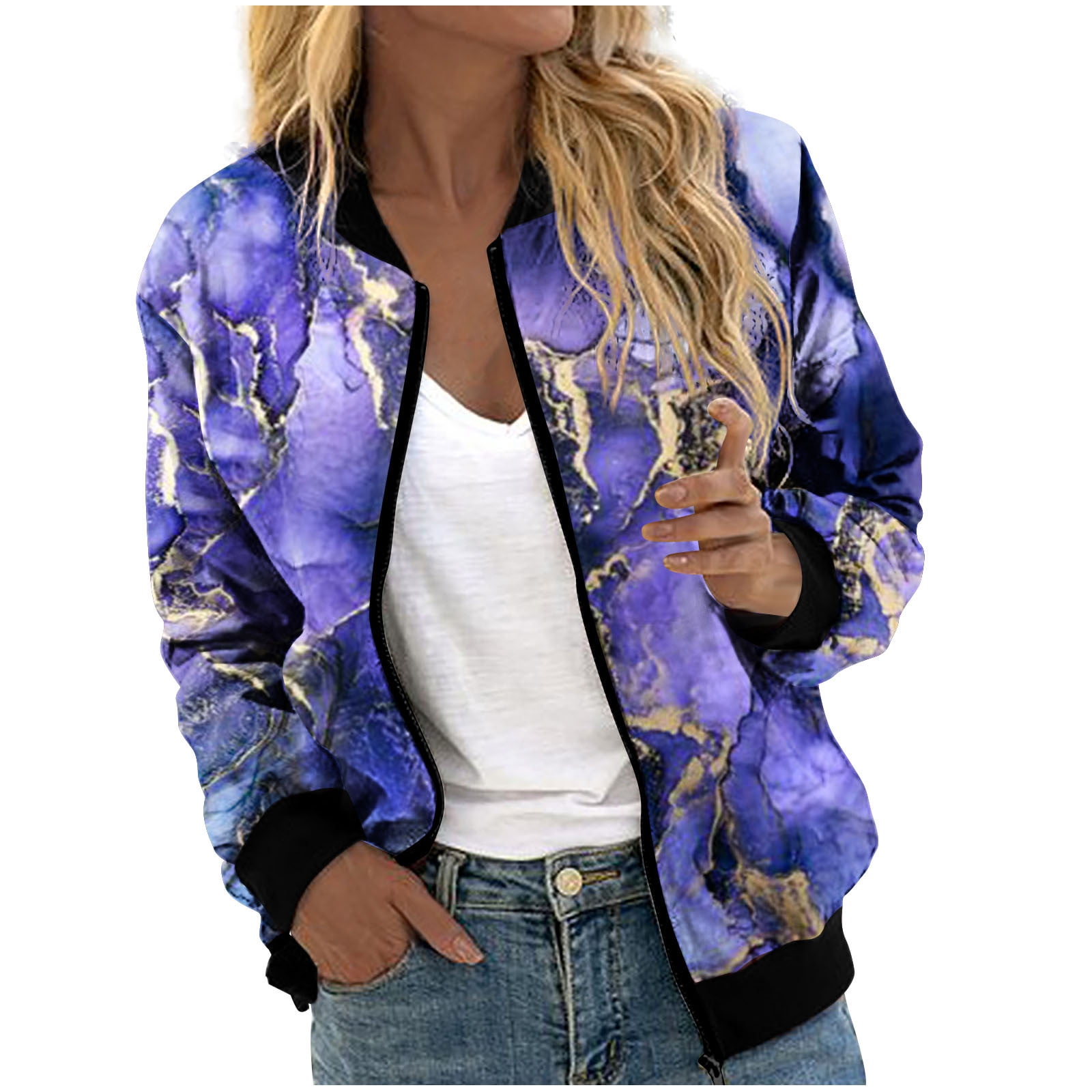 Women s Plaid Baseball Jacket Zip Front Long Sleeve Stand Collar