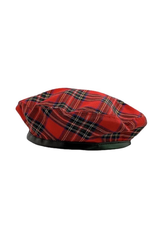 Women's Plaid Beret Hat, Classic British Style Flat Top Painter Cap for Women,56-58cm,red