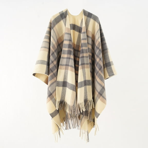 Women's Plaid Blanket Scarf Shawl Wrap Warm Cozy Winter Poncho Cape with Tassels Stylish Oversized Checkered Design