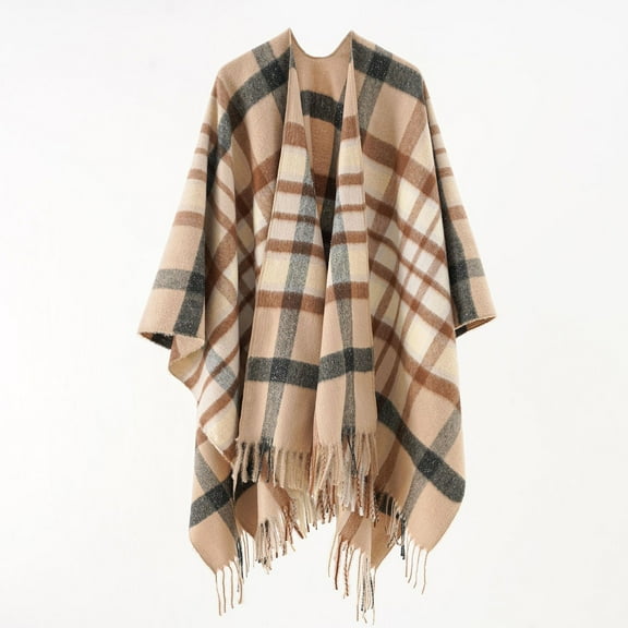Women's Plaid Blanket Scarf Shawl Wrap Warm Cozy Winter Poncho Cape with Tassels Stylish Oversized Checkered Design