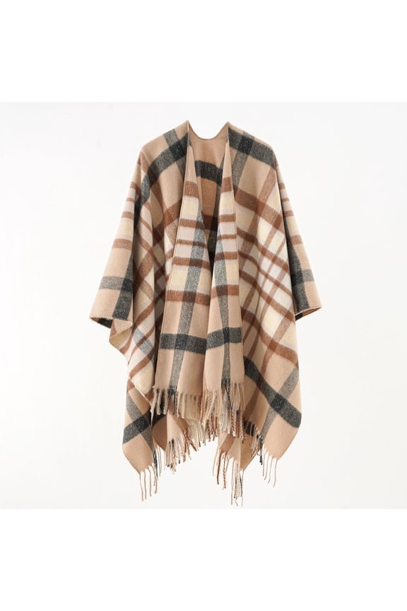 Women's Plaid Blanket Scarf Shawl Wrap Warm Cozy Winter Poncho Cape with Tassels Stylish Oversized Checkered Design