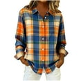 thumbnail image 1 of Women's Plaid Blouses Classic Long Sleeve Button Down Collared Shirts Casual Business Boho Tops Trendy Fall Outfits (M, Orange-1), 1 of 6