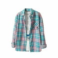 thumbnail image 1 of Women's Plaid Button Down Shirts Casual Long Sleeve Lapel Collar Flannel Shirt Loose Fit Fashion Tops with Pocket Blue-3 XL, 1 of 4