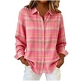 thumbnail image 1 of Women's Plaid Button Down Shirts Casual Long Sleeve Loose Blouse Business Office Work Wear Spring Going Out Tops, 1 of 6