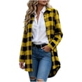thumbnail image 1 of Elwylmiz Women's Plaid Button Down Shirts Collared Long Shacket Casual Curved Hem Tunic Shirt Jacket, 1 of 6