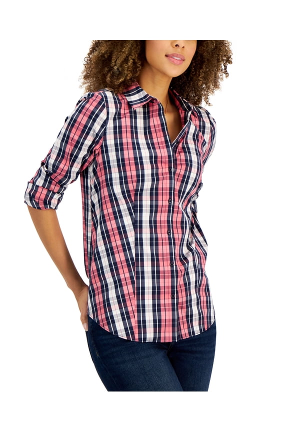 Women's Plaid Button-Front Top Intrepid Blue Combo 6