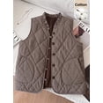 thumbnail image 1 of Women's Plaid Button Front Vest with Quilted Detail Stand Collar Sleeveless Top for Fall Winter Daily Wear, 1 of 7