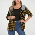 thumbnail image 1 of Women's Plaid Button Up Shirts Lightweight Casual Hooded Flannel Shackets Long Sleeve Hooded Sweatshirt Fall Tops (XL, Yellow), 1 of 5